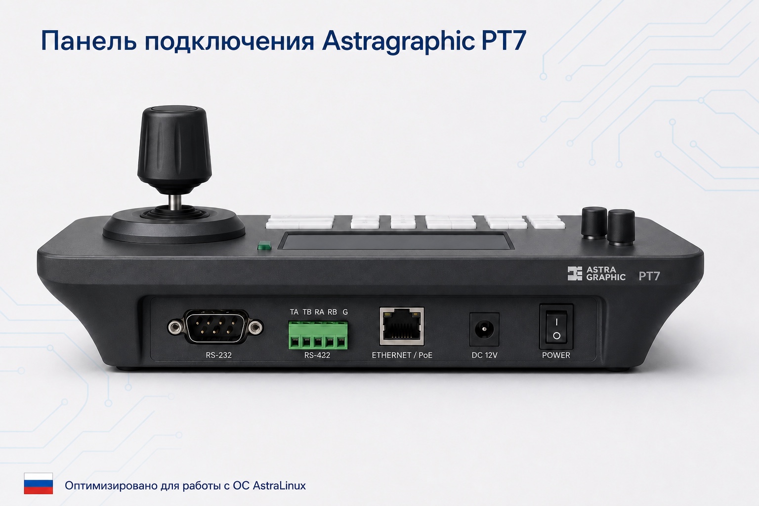 Панель подключения PT7 с RS-232, RS-422, Ethernet PoE, DC 12 В и выключателем питания